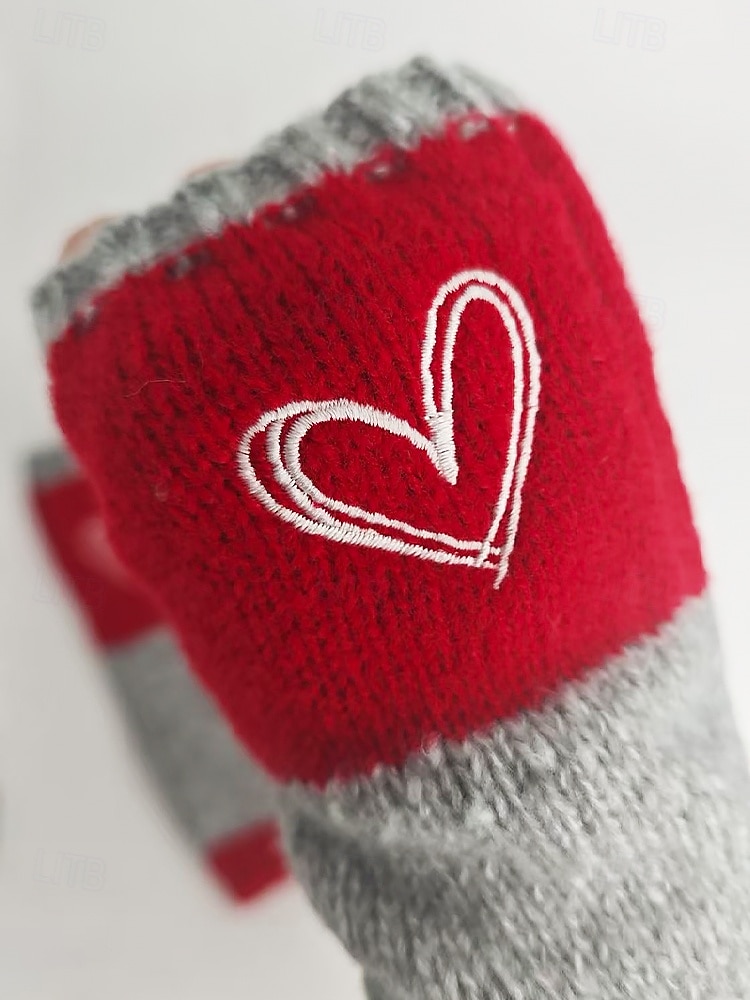Guantes de punto navideños para mujer con diseño de corazón bordado, varios colores, accesorios de invierno acogedores para la temporada navideña. 2026 - $11.99 –P6