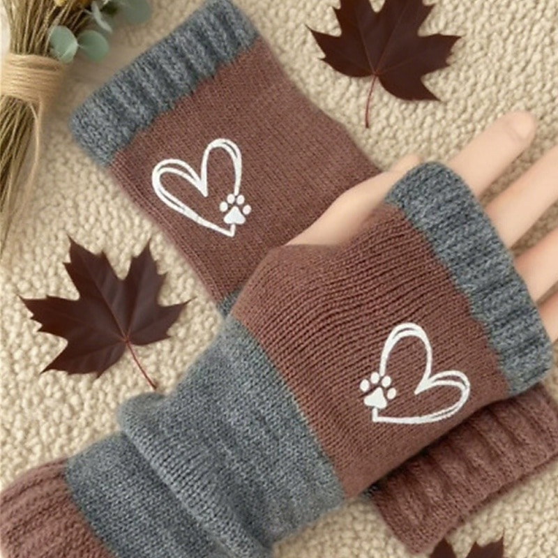 Women's 1 Pair Fingerless / Winter Gloves / Knitted Gloves Streetwear / Outdoor Gloves - Heart / Print 2026 - $16.99 –P6