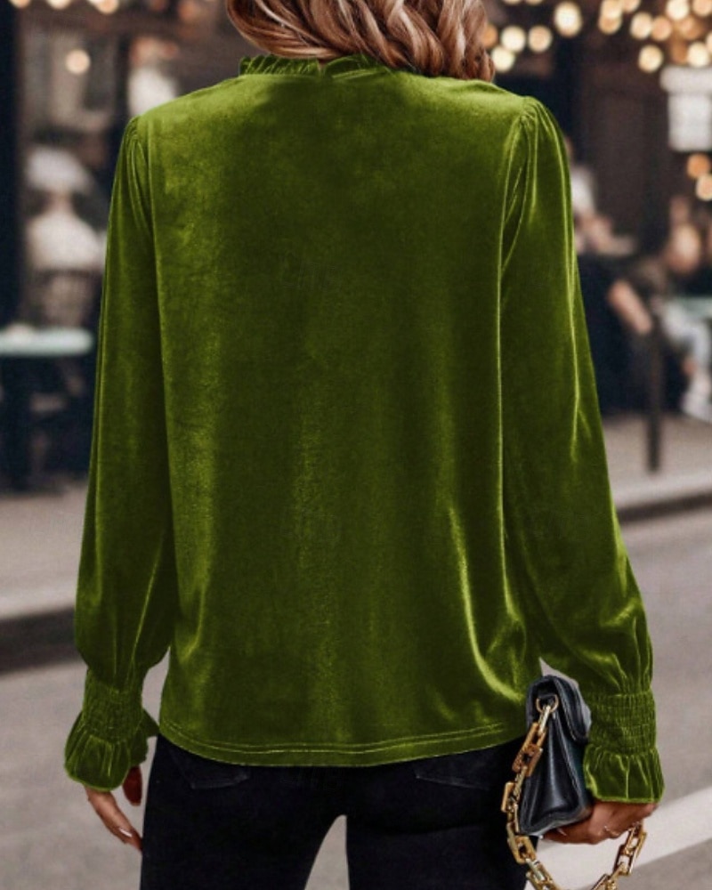 Per donna Velluto Elegant Elegante Blusa Arricciato Semplice Vintage Elegante Manica Lunga Girocollo Top Regolari Quotidiano Ferie Uscire Blu Verde militare Verde Rosa Autunno Inverno del 2026 a $12.99 –P4