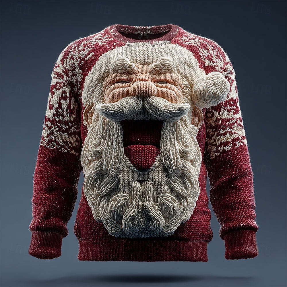 Csúnya karácsonyi pulóver Férfi Mikulás Nyomtatott Pulóver pulóver Kötöttáru Kerek nyakkivágás Alkalmi Vakáció Napi Melegen tartani Hosszú ujj Tavasz Ősz Tél Fehér / Piros Sárga Rubin 2025 - $33.99 –P1