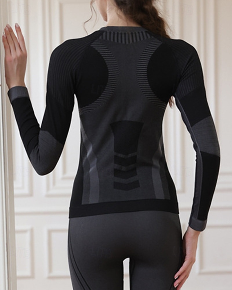 Women's Baselayer Thermal Shirts Long Sleeve Crew Neck Top Outdoor Thermal Warm Winter Autumn / Fall Chinlon Patchwork Black Pink Blue Ski / Snowboard Tennis Winter Sports 2026 - $35.99 –P6