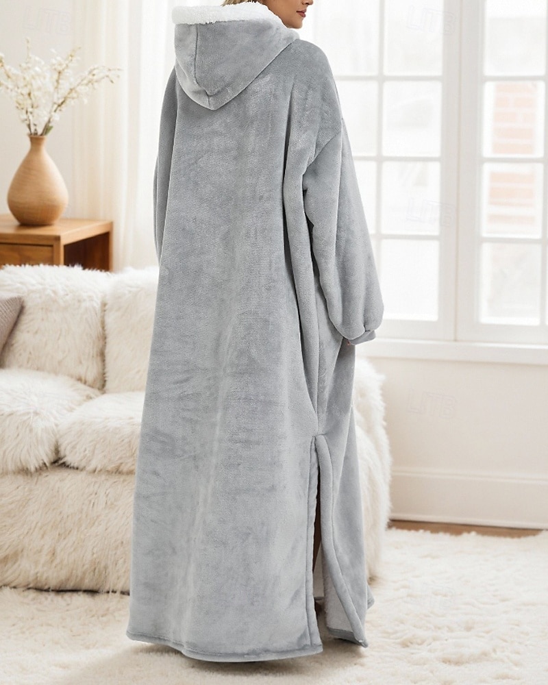 Damen Schlafanzug Freizeitkleidung Flanell Warm Mode Tragbarer Decken-Hoodie Einfarbig Tasche Heim Täglich Bett Langarm Kapuzenpullover Schwarz Marineblau Königsblau Grün Hellgrau Herbst Winter 2026 - $59.99 –P3