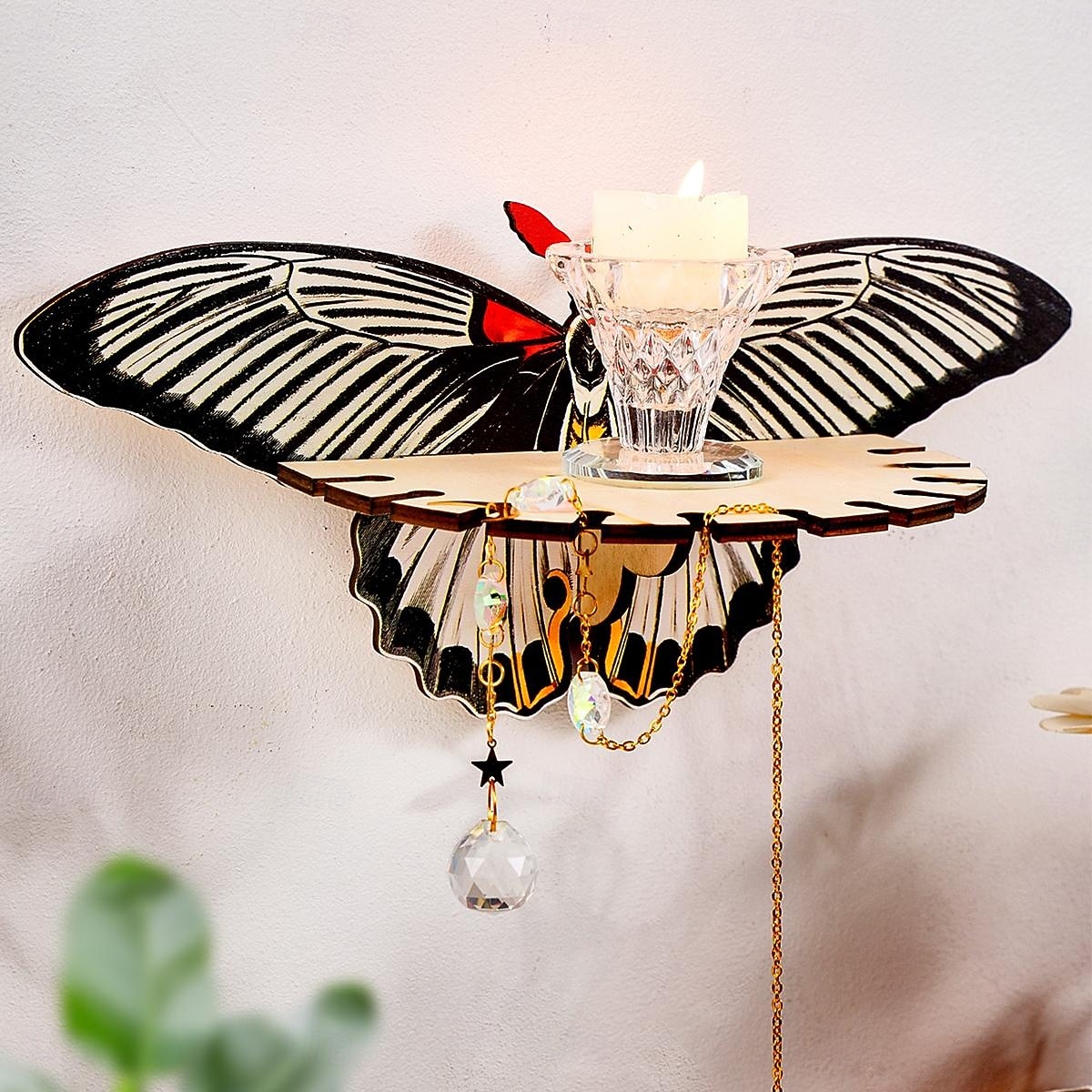 2025年 1個のクリエイティブでシンプルな壁掛けストライプの蝶型ディスプレイスタンド、釘なし、カラフルなクリエイティブな蝶型の壁飾り吊り下げピース組み立て木製手工芸品吊り下げ装飾  コレクション – $9.49 –P9