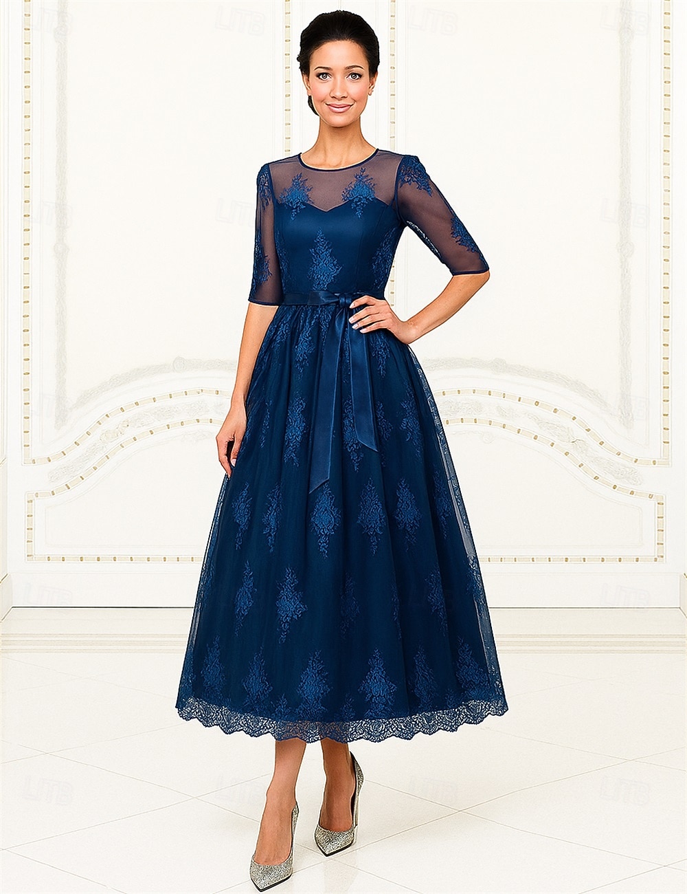A-Linie Knöchellänge Partykleid Cocktailkleid Kurzarm Rundhalsausschnitt Elegant Formell Spitze Brautmutterkleid mit Spitze 2025 - $69.99 –P1