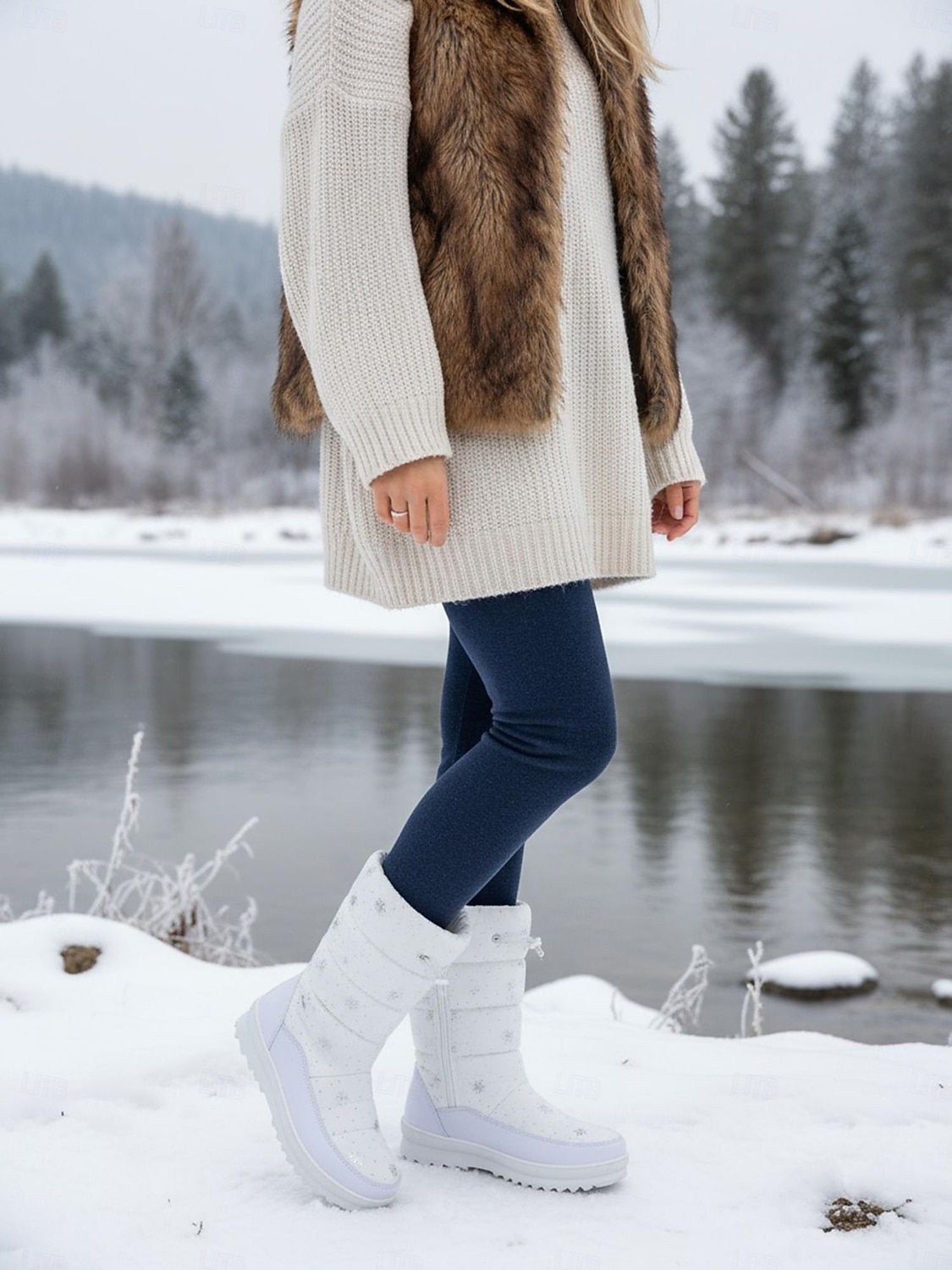 женские белые зимние ботинки – водонепроницаемые теплые зимние ботинки со снежинками, нескользящая подошва для зимних прогулок и поездок на природу 2026 - $46.99 –P4