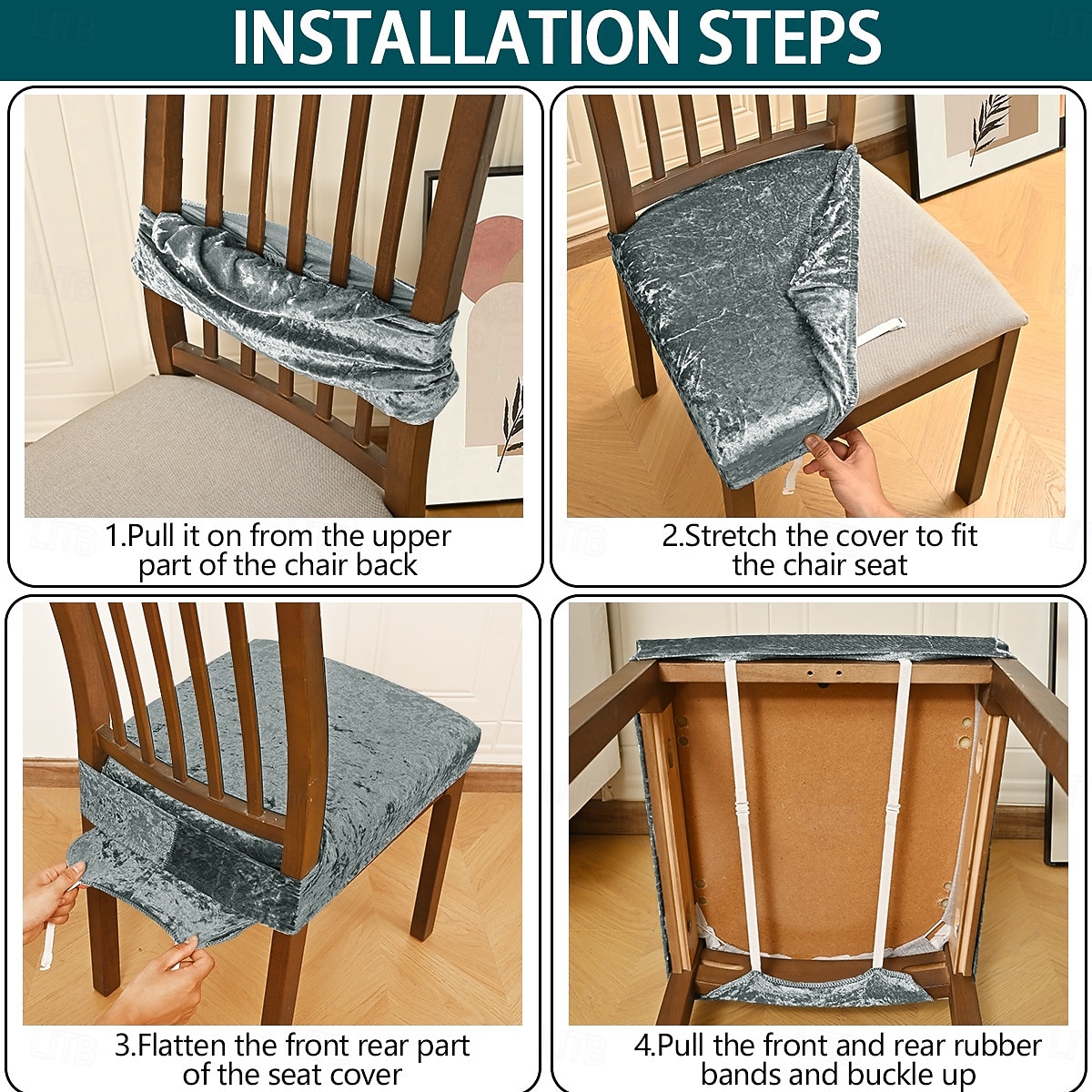 Pokrowce na siedzenia do jadalni, rozciągliwy aksamit, złota tkanina w diamenty, podwójnie elastyczny pokrowiec na stołek z klamrą i językiem, antypoślizgowy pokrowiec na krzesło, dekoracja do hotelu 2025 - $7.99 –P2