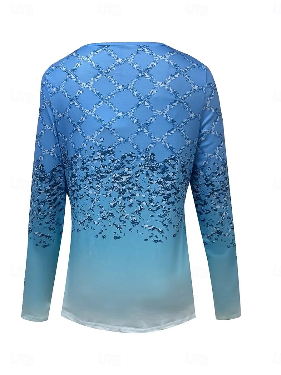 Damen T Shirt Ausschnitt Druck Ombre Grafik Vintage Stilvoll Klassisch Langarm V Ausschnitt Normale Oberteile Täglich Blau Frühling Herbst 2026 - $24.99 –P2