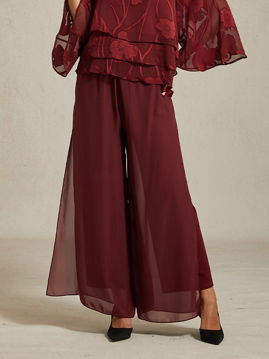 Women's Culottes Wide Leg Straight-Leg Trousers Elegant Stylish Classic Style Full Length Medium Waist Solid Color Elastic Waist Stretchy Office Vacation Party Wine Spring, Fall, Winter, Summer 2026 - $52.99 –P2