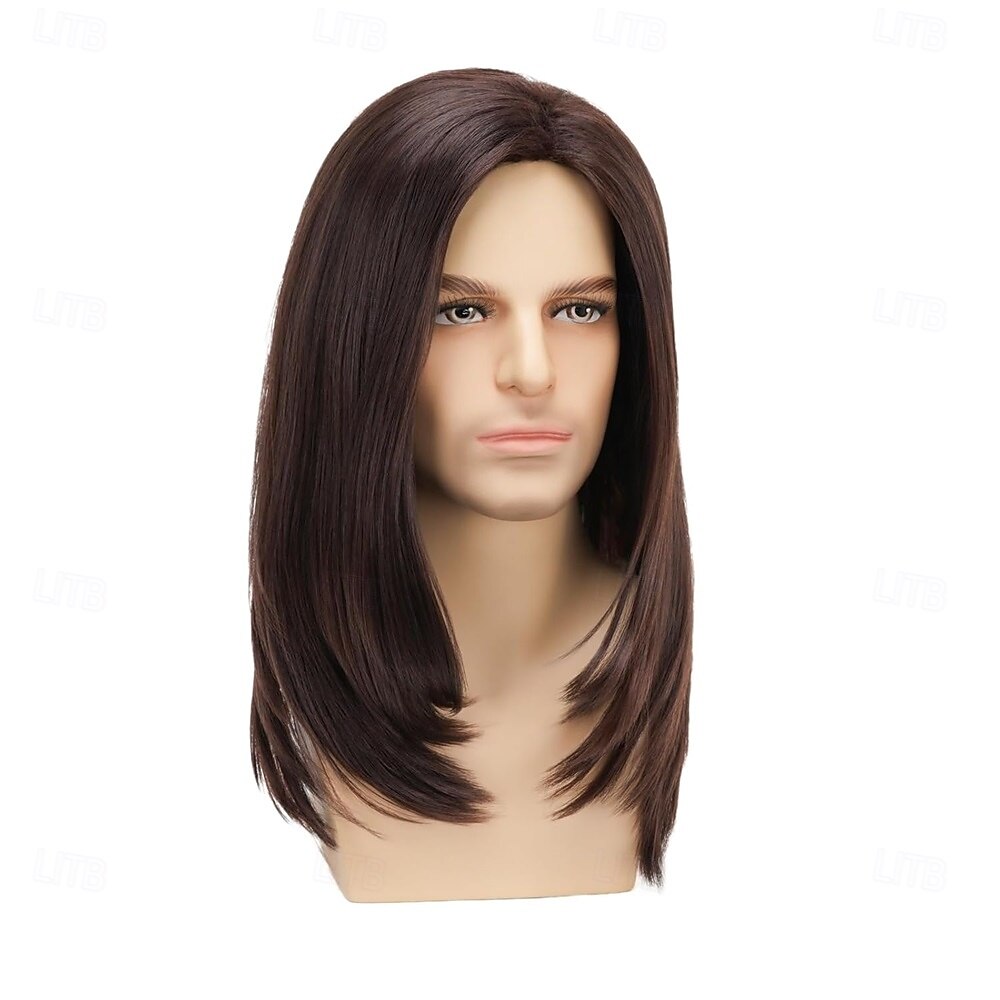 Peruca longa castanha para homem, cabelo liso, sintética, resistente ao calor, ideal para uso diário, festas e fantasias. de 2026 por $21.99 –P4