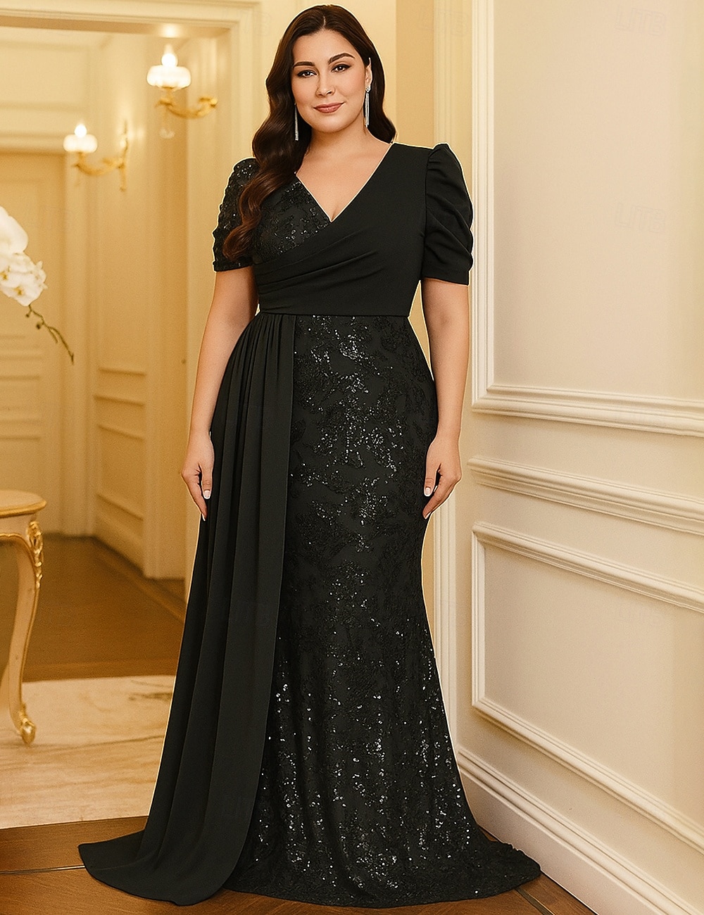 Sheath Column Floor Length Beaded Eembroidered Wedding Guest Dress Formal Dresses Mother of the Bride Dress Short Sleeve V Neck Elegant Vintage Sheath Column Floor Length Beaded Eembroidered Wedding Guest Dress Formal Dresses Mother of the Bride Dress Short Sleeve V Neck Elegant Vintage