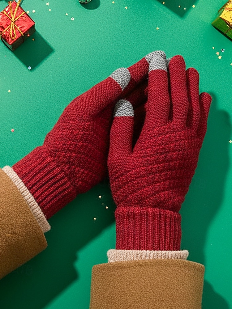 Guanti invernali termici da donna con touchscreen, guanti caldi in maglia foderati in pile per Natale, abbigliamento da esterno per il freddo e regali per le feste del 2026 a $7.99 –P1