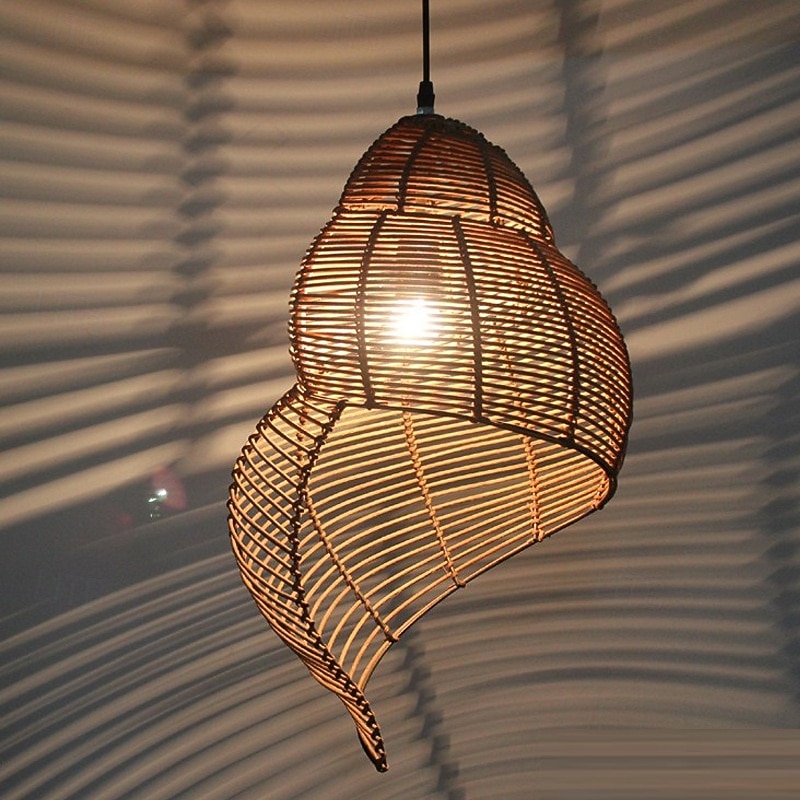 Romantic Beach Lamp Shade Curved Rattan Ceiling Hanging Light in Brown Hand Woven Lamp Vintage Asian Style Industrial Lighting Fixture for Cafe Bar Restaurant Farmhouse 2025 - $146.99 –P1