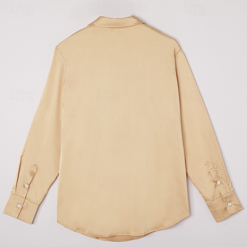 Pánské Košile Hedvábí jako Saténová košile Košile pro volný čas Bez vzoru Formální Svatební Černá Fialová Námořnická modř Zlatá Dlouhý rukáv Nabíraný krk Jaro & podzim Celý rok Oblečení Nabírané šaty 2026 - $25.99 –P8