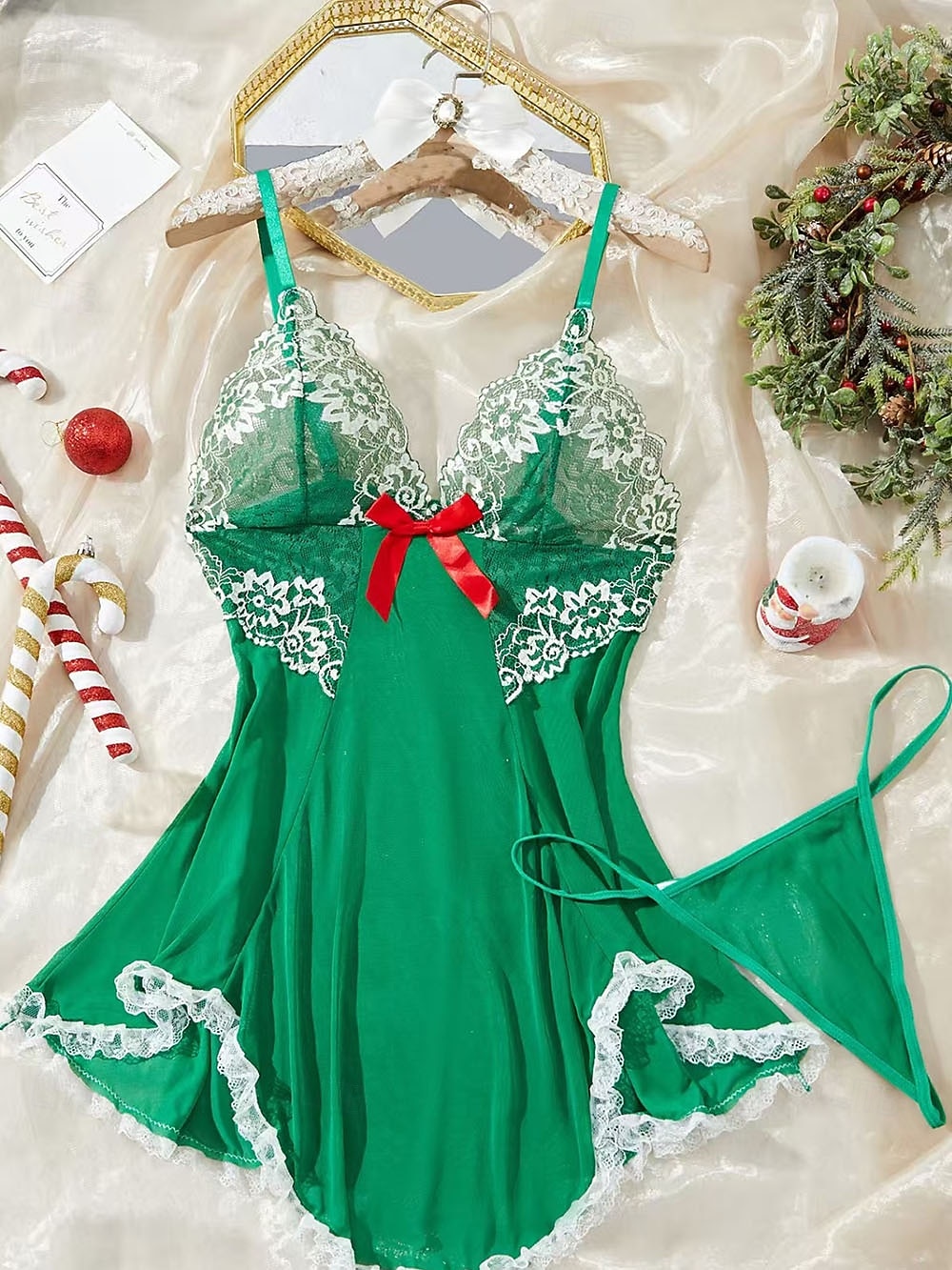 Set di Camicia da Notte Babydoll Lingerie Abito Slip con Tanga Donne in Rete Pizzo Notturni Maliziosi Fatti a Mano Abbigliamento per Festa di Capodanno Regalo di San Valentino per Lei del 2026 a $15.99 –P4