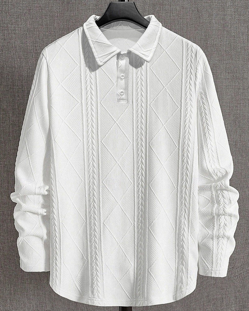 رجالي قميص الجولف قمصان بولو الجولف عمل فضفاض Lapel كم طويل أساسي الحديث سهل قماش الجاكار Buttons الربيع الخريف عادي أبيض قميص الجولف 2025 - $25.99 –P4