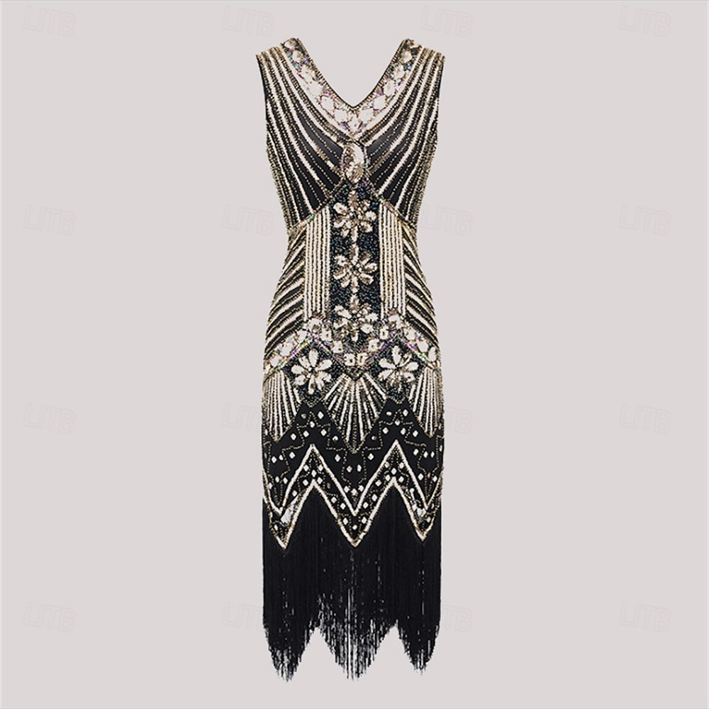 Sada Retro Řvoucí 20s 20. léta 20. století Polední Bubenové šaty Fancy kostým Šátek z umělé kožešiny s příslušenstvím Velký Gatsby Buben dívka Flitry Třásně Maškarní kostým Dámské Vánoce Nový rok 2025 - $105.99 –P1
