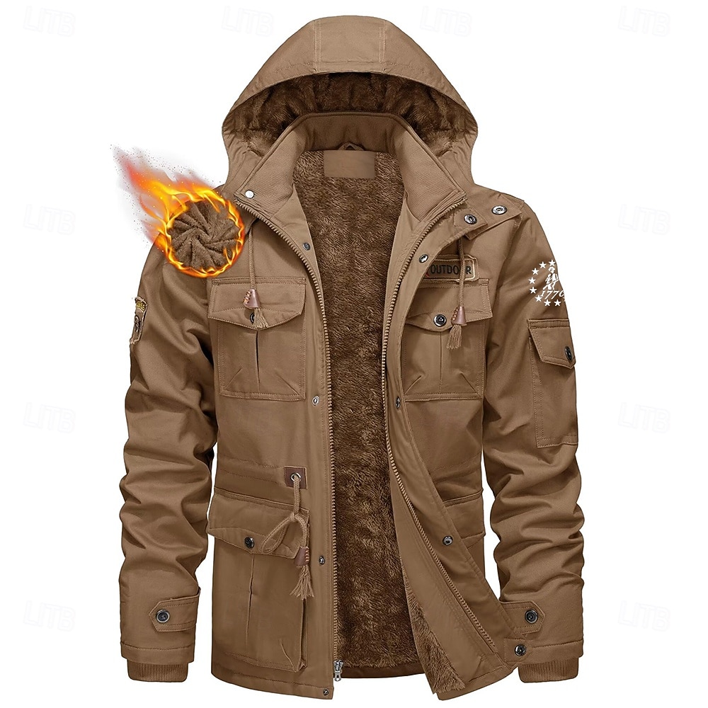 Voor heren 1776 Fleecejack Cargo-jack Windjack Thermisch Warm Casual Militair Buiten Kamperen&Wandelen Geborduurd Afneembare capuchon Capuchon Winter Opstaand Lange mouw Zwart khaki Leger Groen 2026 - $68.99 –P3