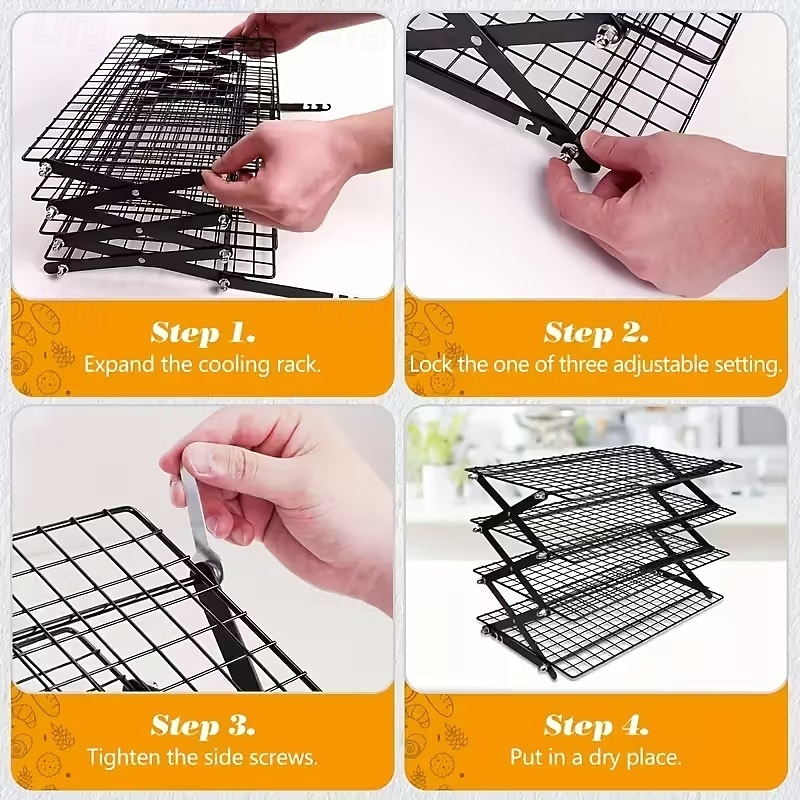 מדף קירור מתקפל משודרג בן 3/4 קומות עם עיצוב מתכוונן של 3 מצבים, ניתן לערום, צלייה, בישול וייבוש, מדף קירור תיל לאפייה, עוגיות, עוגה, צלייה וצלייה על האש 2026 - $42.99 –P10