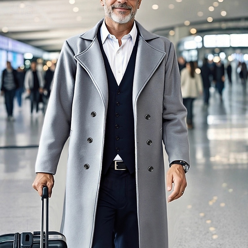 Homens Casaco Casaco impermeável Casaco longo Férias Diário Outono Inverno Poliéster A Prova de Vento Manter Quente agasalhos Roupa Moda Clássico Tecido Bolsos Lapela Trespassado de 2026 por $39.99 –P8