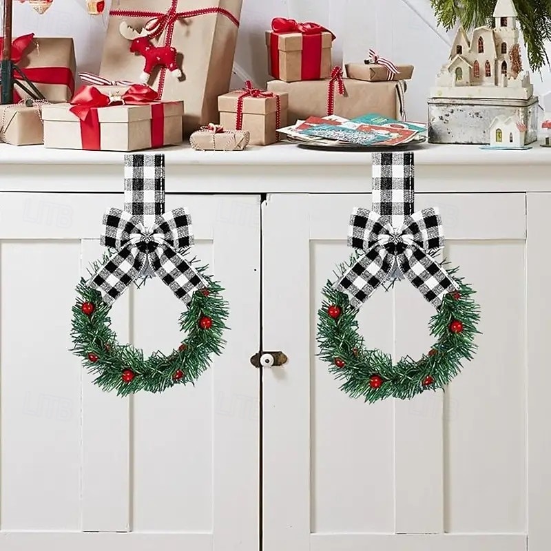 4/6 db-os mini karácsonyi koszorúk piros masnikkal és gyümölcsös díszítésekkel, ünnepi kirakat, szekrény &lakberendezés, tökéletes partikra, szezonális dekoráció 2025 - $22.99 –P5