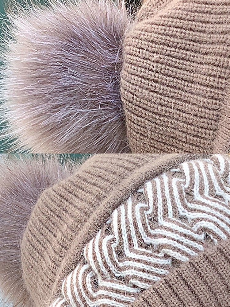 Dame vinterstrikklue-skjerfsett med pompong, fleecefôret 2-i-1-lue og halsvarmer, koselig og varmt utendørstilbehør for kaldt vær og julegaver 2026 - $11.99 –P10