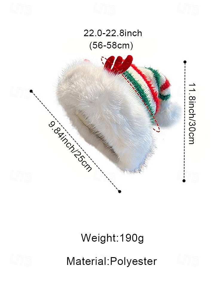 Kerstmuts met strepen voor dames met rendiergewei – polyester materiaal, feestelijk ontwerp voor feestdagen en winterkleding 2026 - $19.99 –P8