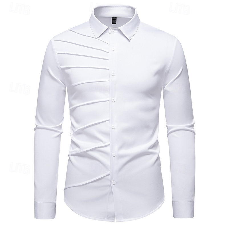Herren Hemd Kleidhemd Knopfhemd Einfach Hochzeit Party Schwarz Weiß Wein Marineblau Langarm Revers Frühling Herbst Bekleidung Patchwork 2026 - $37.99 –P4