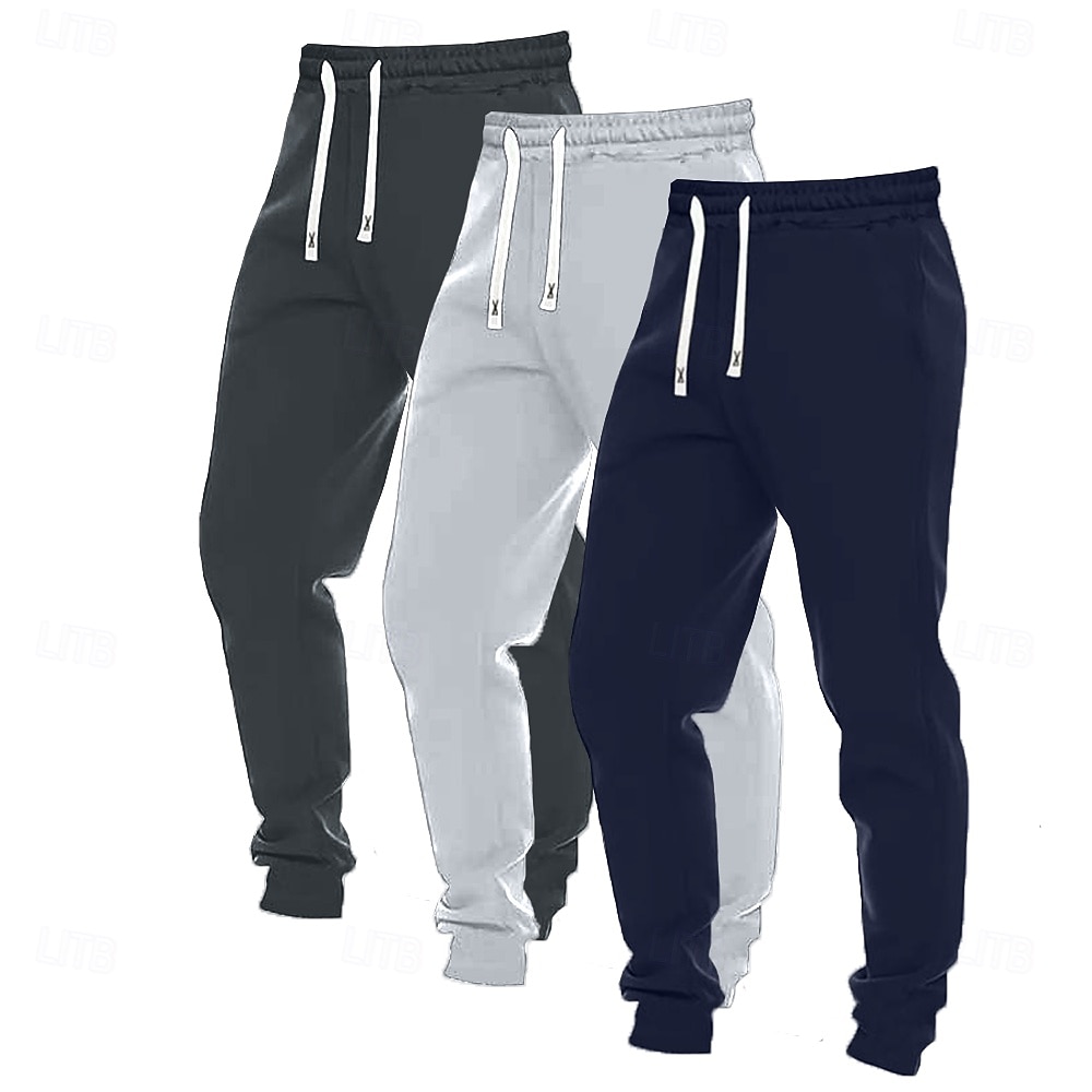 2025年 男性用 スウェットパンツ ジョガー ズボン カジュアルパンツ ドローストリング 伸縮袖口 マルチパック 平織り 履き心地よい ウォーム 全長 アウトドア カジュアル 日常 クラシック ベーシック ブラック+ネイビーブルー+ライトグレー ブラック＋ライトグレー＋ダークグレー  コレクション – $29.99 –P3