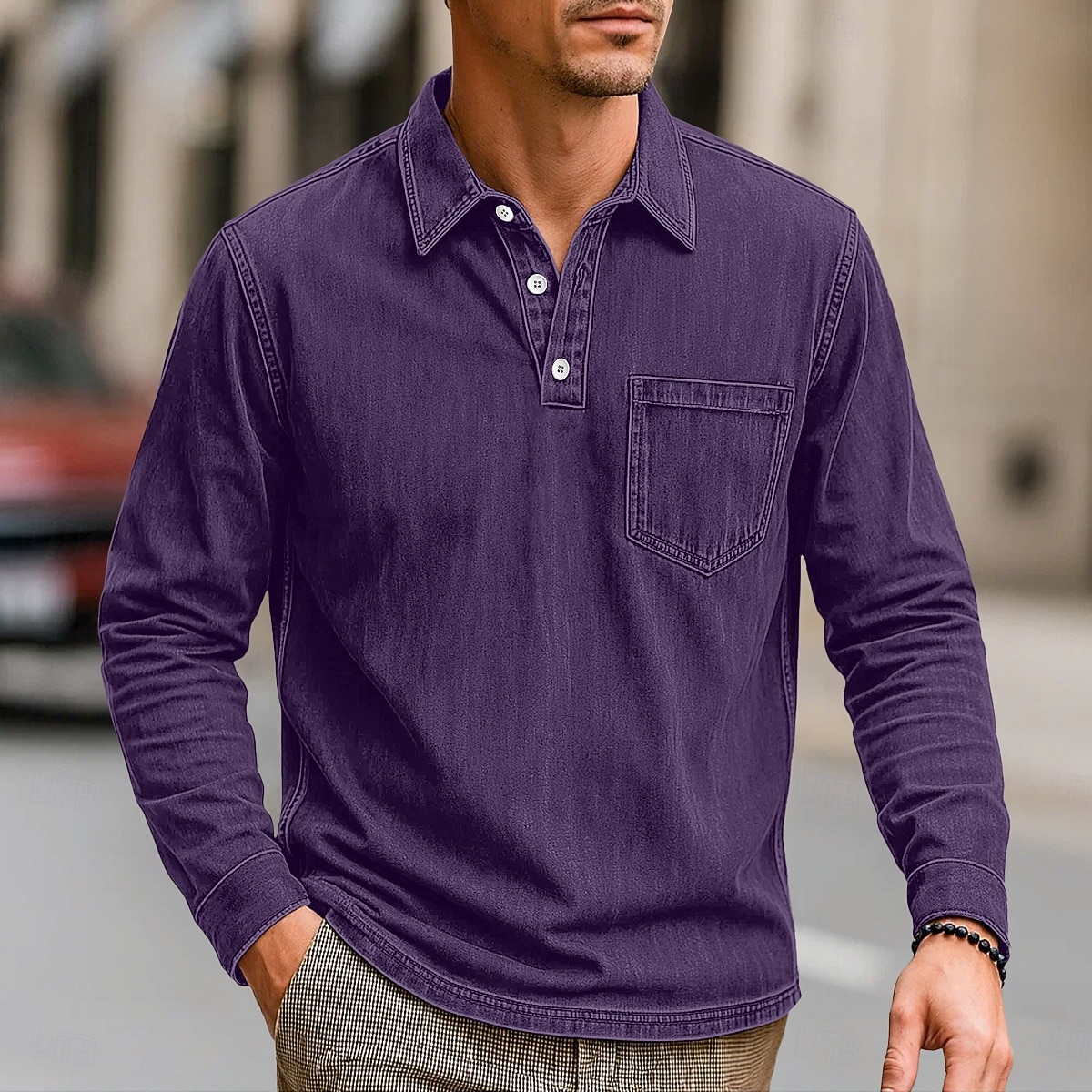 Per uomo Polo Polo da Golf Streetwear Affari Classico Manica Lunga Vintage Essenziale Tinta unica Semplice Tasca Autunno Inverno Interstagionale Vestibilità comoda Nero Rosa Blu marino Blu Viola del 2026 a $31.99 –P9