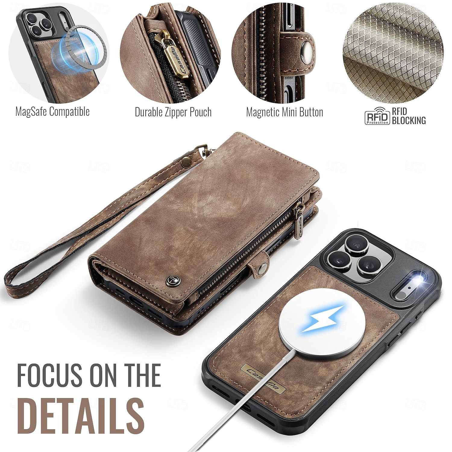telefono Custodia Per iPhone 17 Pro Max 17 Air 17 Custodia Portafoglio Rimovibile Cerniera Supporta la Ricarica Wireless TPU Pelle PU del 2026 a $31.99 –P7