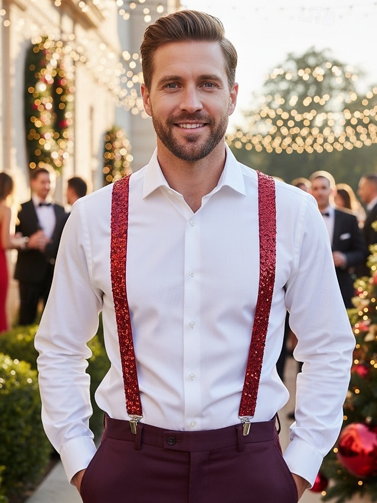 Men's Christmas Sequin Suspenders – Polyester Material, Festive Sparkling Design, Available in Multiple Colors, Perfect for Holiday Parties and Christmas Events 2026 - $14.99 –P1