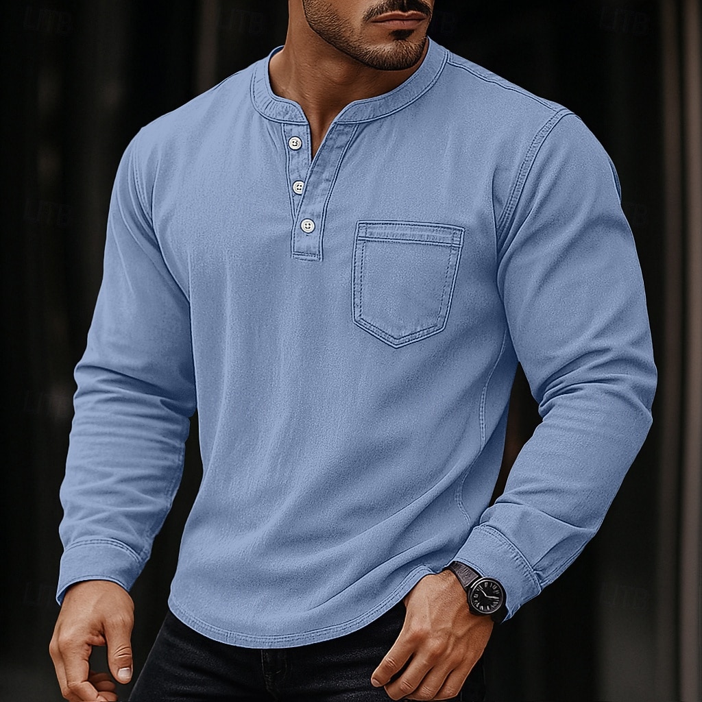 SoftFade™ Мужская футболка Henley длинный рукав Henley весна осень винтаж ретро винтажная повседневная винтажного стиля выцветшая стиранная повседневная голубой черный темно-синий топ футболка для 2026 - $35.99 –P3