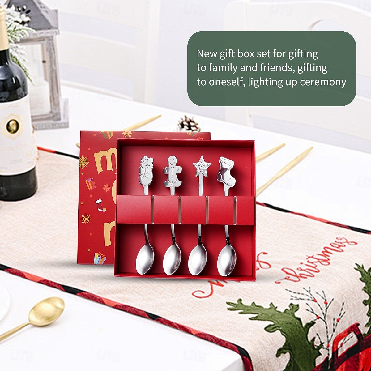 Cuchara navideña de acero inoxidable, juego de 4 piezas con diseño de árbol de Navidad, ideal para el hogar, café, cena, postres, helados y otras ocasiones especiales. Un regalo creativo para fiestas 2025 - $6.49 –P5