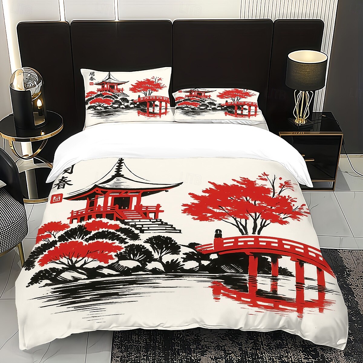 Conjunto de capa de edredom de 3 peças com pintura a tinta estilo chinês para cama queen size, capa de edredom macia com 2 fronhas – hotel &roupa de cama para quarto de hóspedes, aconchegante de 2026 por $37.99 –P8
