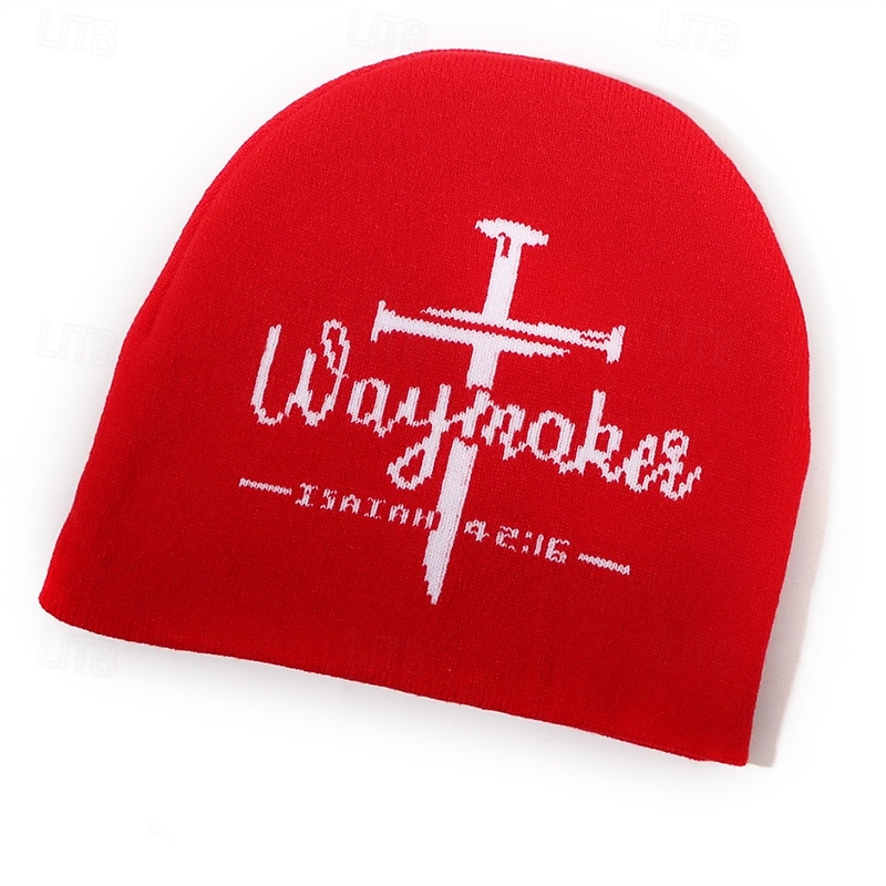 Herre Unisex Beanie lue Vinterhatter Luer Strikk lue Vinterlue Svart Rød polyester Strikket Koselig Halloween Dagligdagstøy Bokstaver Kors Varm 2025 - $4.49 –P2