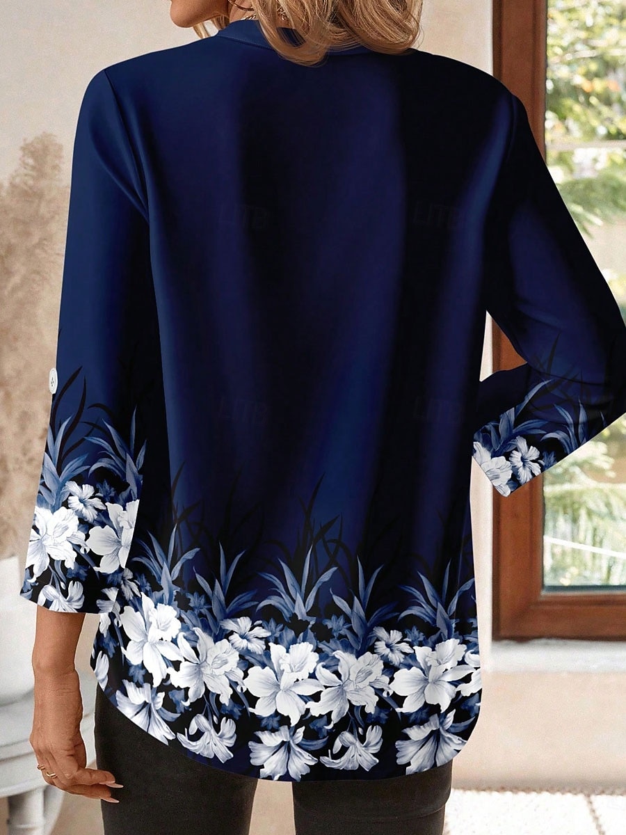 Damen Bluse Druck Blumen Grafik Vintage Tropisch Hawaiianisch Langarm V Ausschnitt Normale Oberteile Täglich Ferien Strandbekleidung Blau Grün Frühling Herbst Winter 2026 - $32.99 –P6