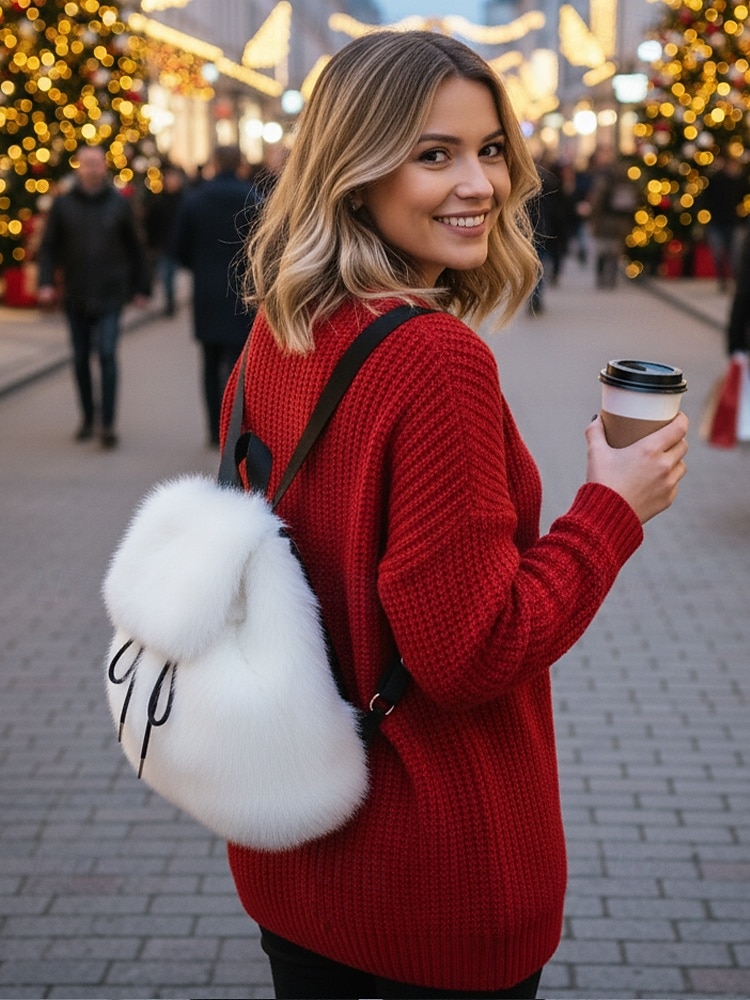 Sac à dos en fausse fourrure pour femme, sac à dos élégant avec cordon de serrage pour une tenue décontractée, matière en peluche douce, parfait pour un usage quotidien et les tenues d'hiver de 2026 ? $19.99 –P2
