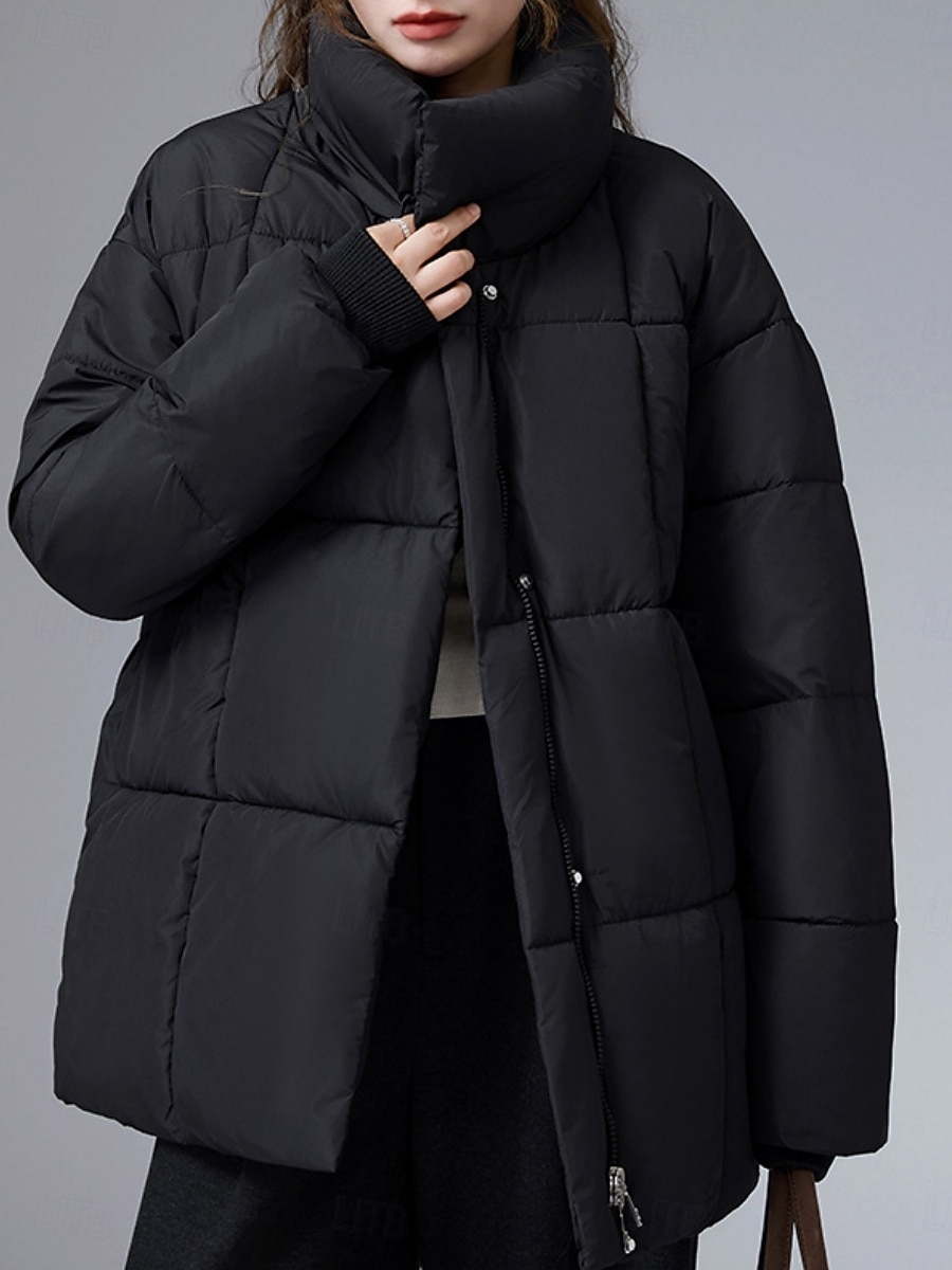 Mulheres Parka Confortável Respirável gravata na frente Bolsos Casual Tecido Férias Rua Casual Roupa Diária Zíper Longo Colarinho Chinês Normal Manga Longa agasalhos Preto Branco Café Primavera Outono de 2026 por $48.99 –P10