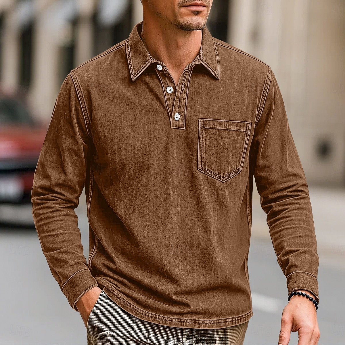Per uomo Polo Polo da Golf Streetwear Affari Classico Manica Lunga Vintage Essenziale Tinta unica Semplice Tasca Autunno Inverno Interstagionale Vestibilità comoda Nero Rosa Blu marino Blu Viola del 2026 a $31.99 –P11