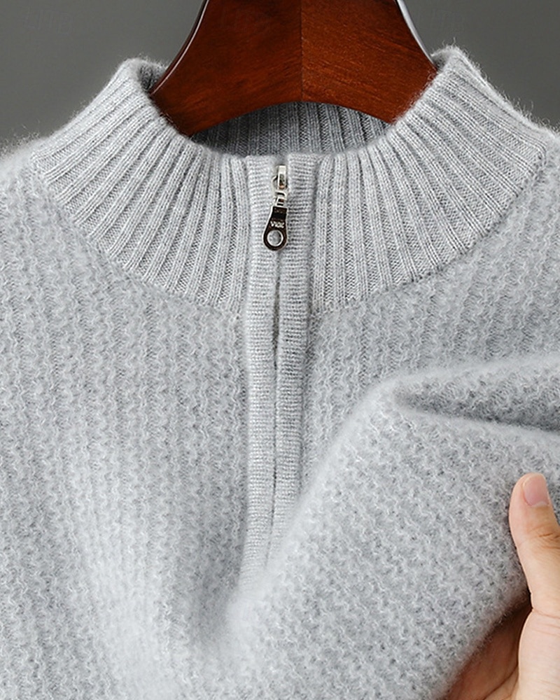 Hochwertiger Herrenpullover aus reiner Wolle und Kaschmir mit Viertelreißverschluss, klassischer Strickpullover, weich, warm und atmungsaktiv. 2026 - $173.99 –P2