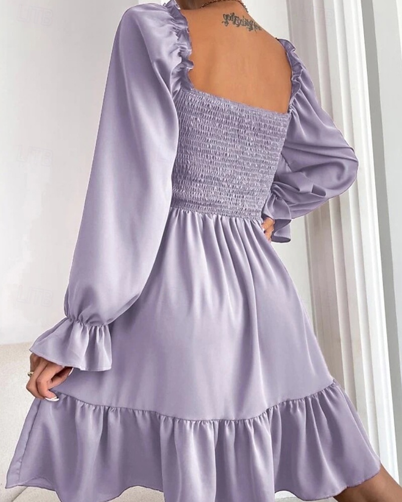 Damen Minikleid Schößchen Kleider Gerafftes Kleid Modern Outdoor Ferien Ausgehen Normale Passform Einfach Langarm Quadrathals Schwarz Wein Armeegrün Leicht Braun Frühling Herbst 2025 - $24.99 –P19