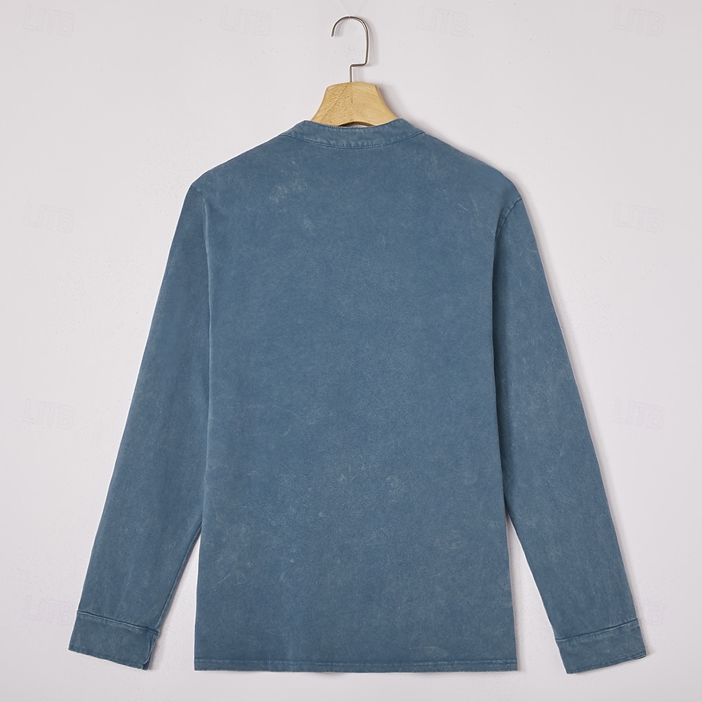 Férfi Henley ing 100% Cotton Acid Wash ing Póló póló Hosszú ujj Régies (Vintage) Retró Alkalmi Régies stílus Kimosva Henley Hétköznapi Tavasz Ősz Minden évszak Sötétbarna Fekete Rózsaszín Henley póló 2026 - $31.99 –P4