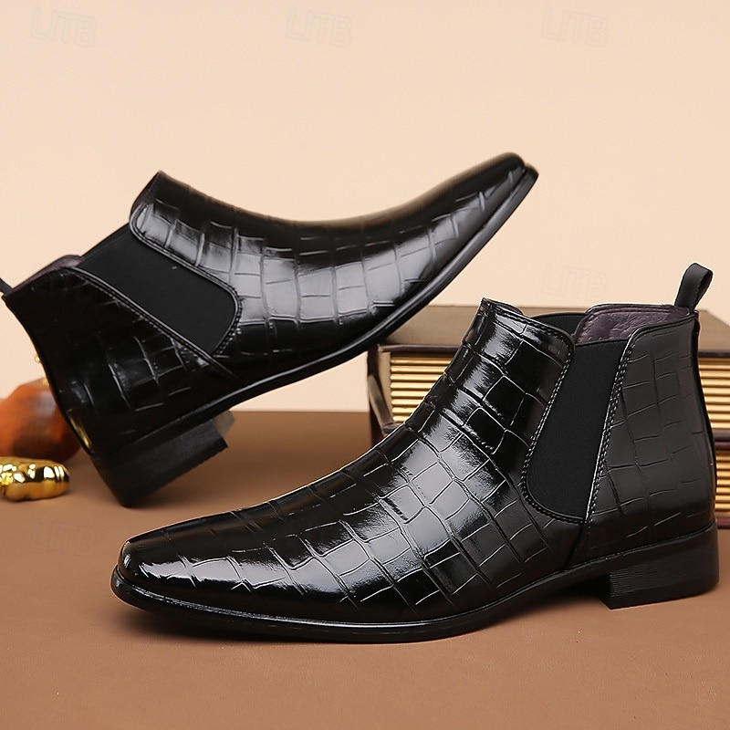 stivali chelsea da uomo in vera pelle sintetica color cuoio con pannelli laterali elastici e finitura liscia, eleganti stivaletti eleganti per lavoro, feste e occasioni formali del 2026 a $54.99 –P9