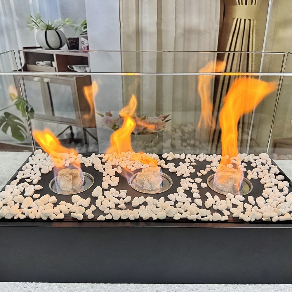 skleněný velký stolní krb přenosný ohniště s miskou na oheň, čisté hoření bioetanolu, bezodvětrávací krb pro vnitřní i venkovní terase, párty 2026 - $128.99 –P1