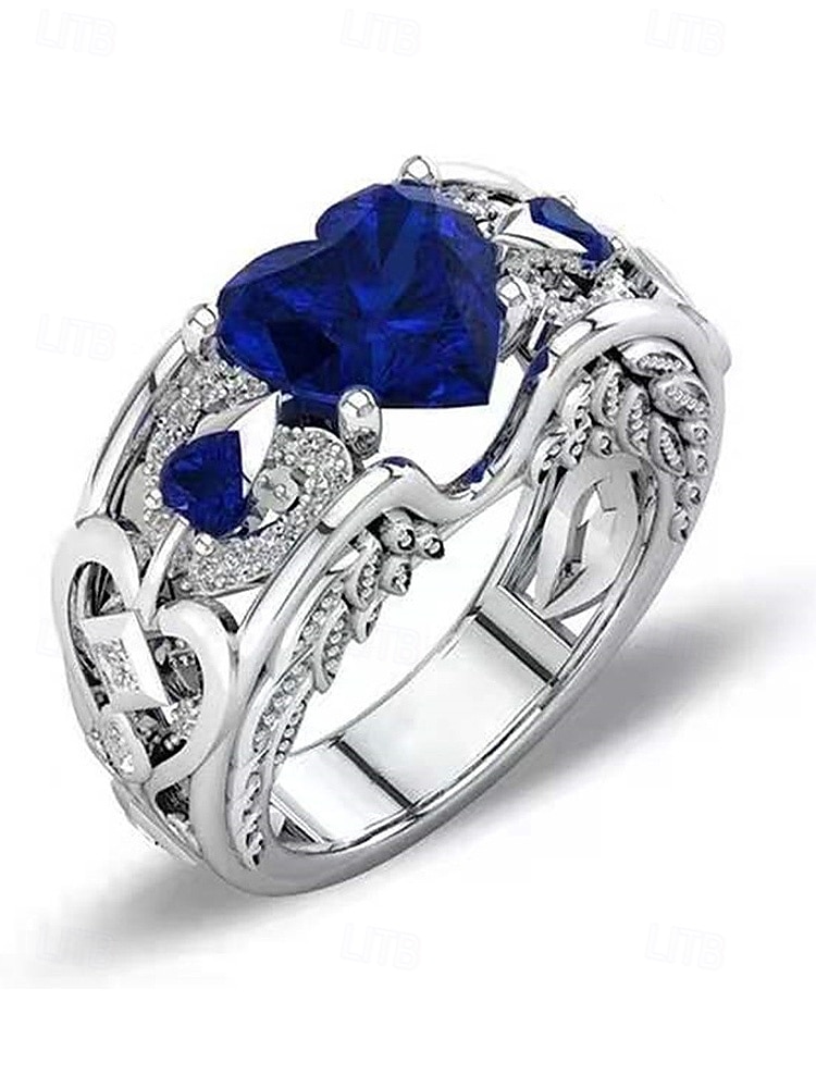 Rode hartvormige edelsteenring voor dames met verzilverde band – elegante sieraden als kerstcadeau en voor feestdagen 2026 - zł21.99 –P10