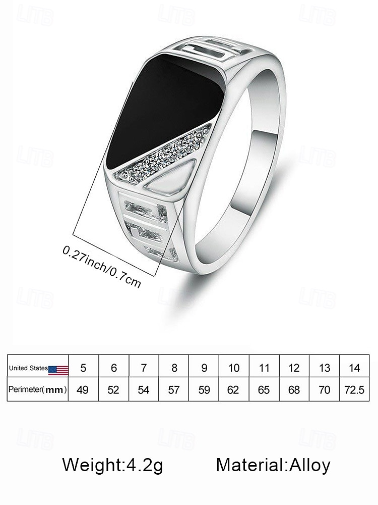 Men's Alloy Ring with Black Onyx and Zircon Accents, Vintage Geometric Statement Jewelry for Parties, Weddings & Daily Wear 2026 - $8.99 –P6