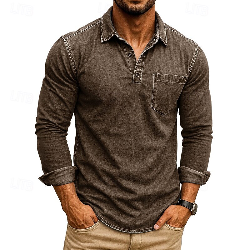 Herre Golf skjorte Golf poloskjorter Arbeid Avslappet Knaphul Langermet Grunnleggende Moderne عادي Lomme Knapper Vår Høst Normal Dyp Grønn Svart Rosa Lys Grønn Mørkeblå Blå Golf skjorte 2025 - $21.99 –P9