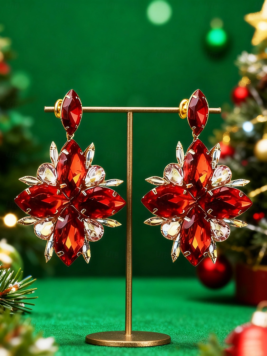 Women's Red Crystal Statement Earrings - Sparkling Christmas Jewelry Accessories for Holiday Parties and Festive Outfits 2026 - $14.99 –P1