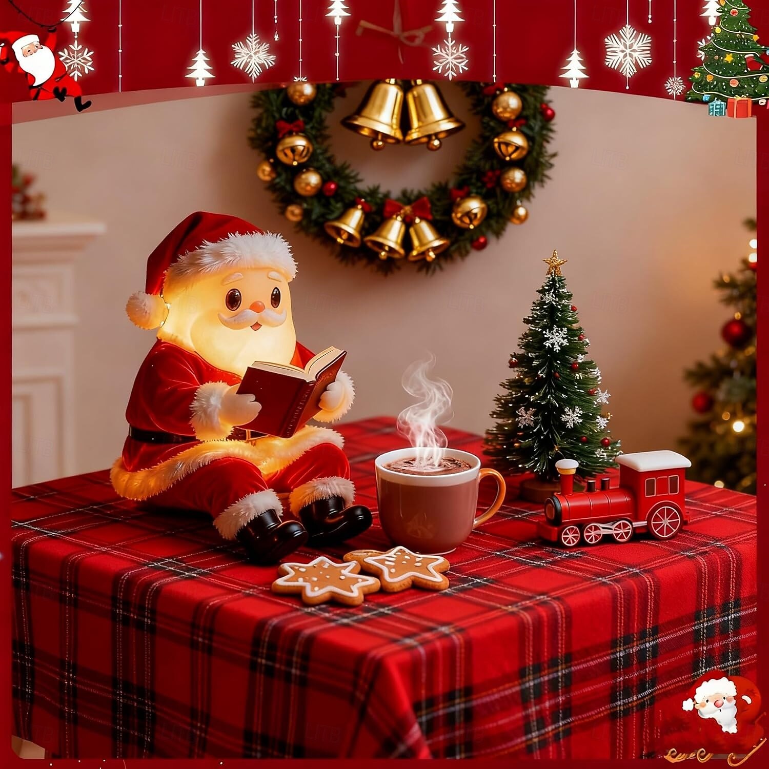 Vánoční světla Santa Claus čtou knihu lampa Santa čtou knihu lampa roztomilá osvětlená socha Santa vintage vánoční stolní dekor vintage noční světlo pro vánoční párty domácí dekoraci 2025 - $41.99 –P7