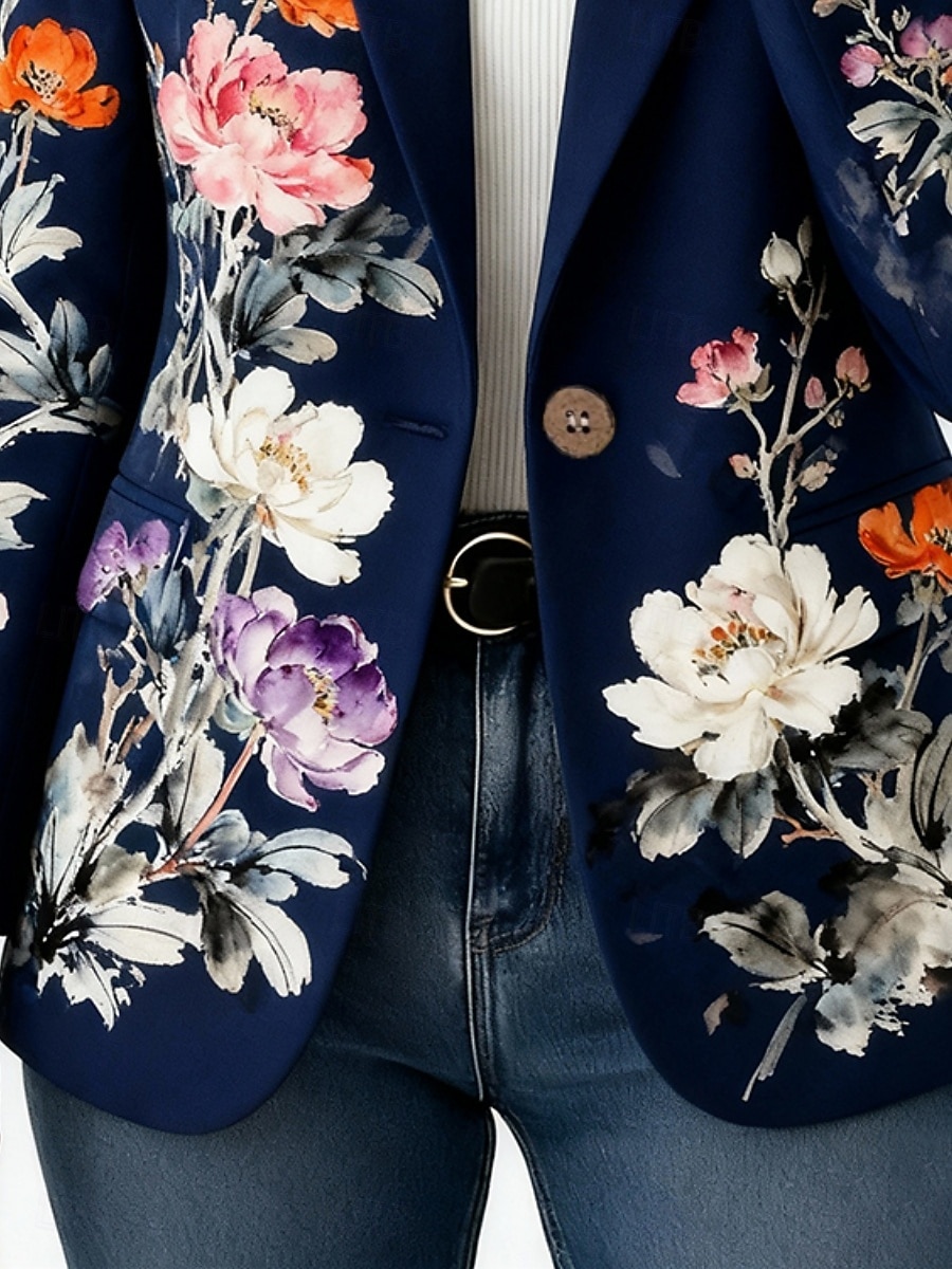 Жен. Блейзер Сохраняет тепло Удобный Карман Пуговицы С принтом Повседневные На каждый день Цветочный принт Официальные Офис Повседневные Однобортный крой Обычная Лацкан с тупым углом Стандартный 2025 - $51.99 –P3